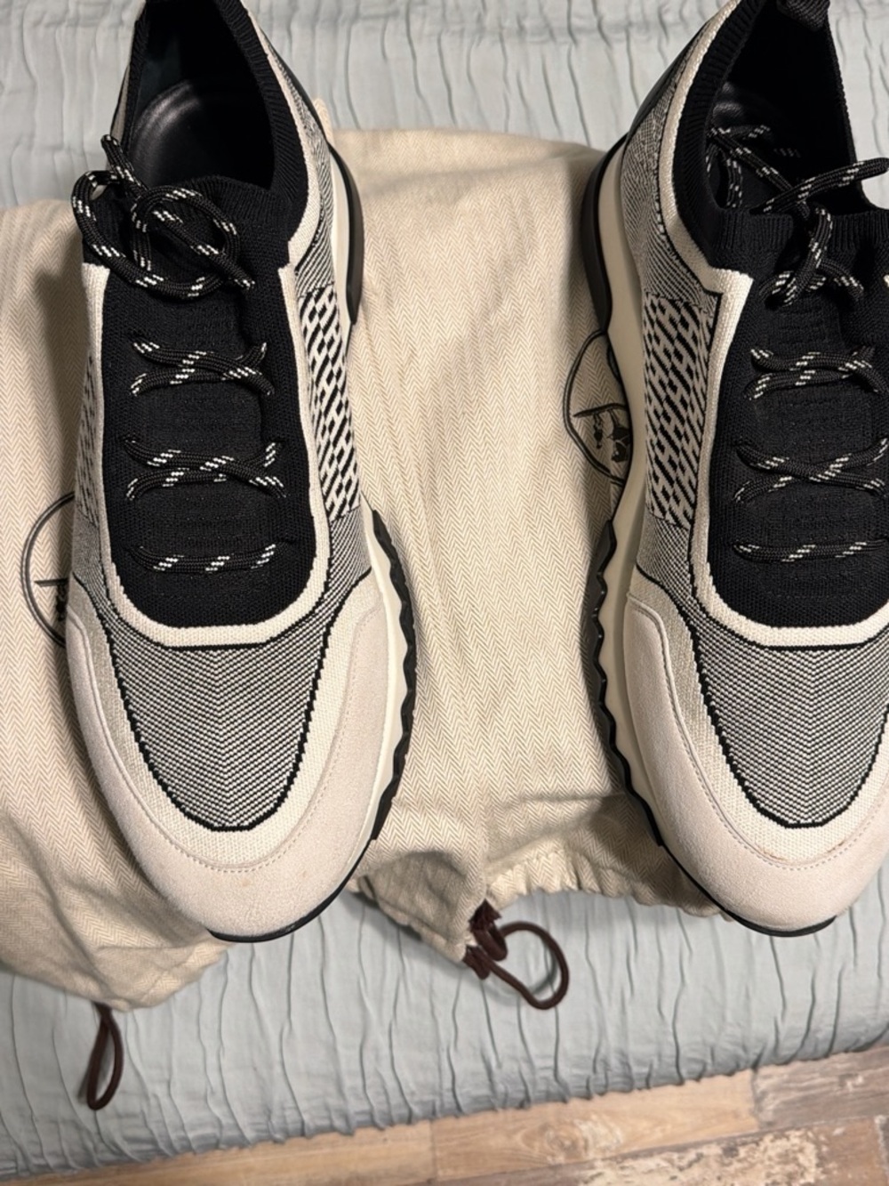 Hermes Black and Cream Knit Men's Sneakers